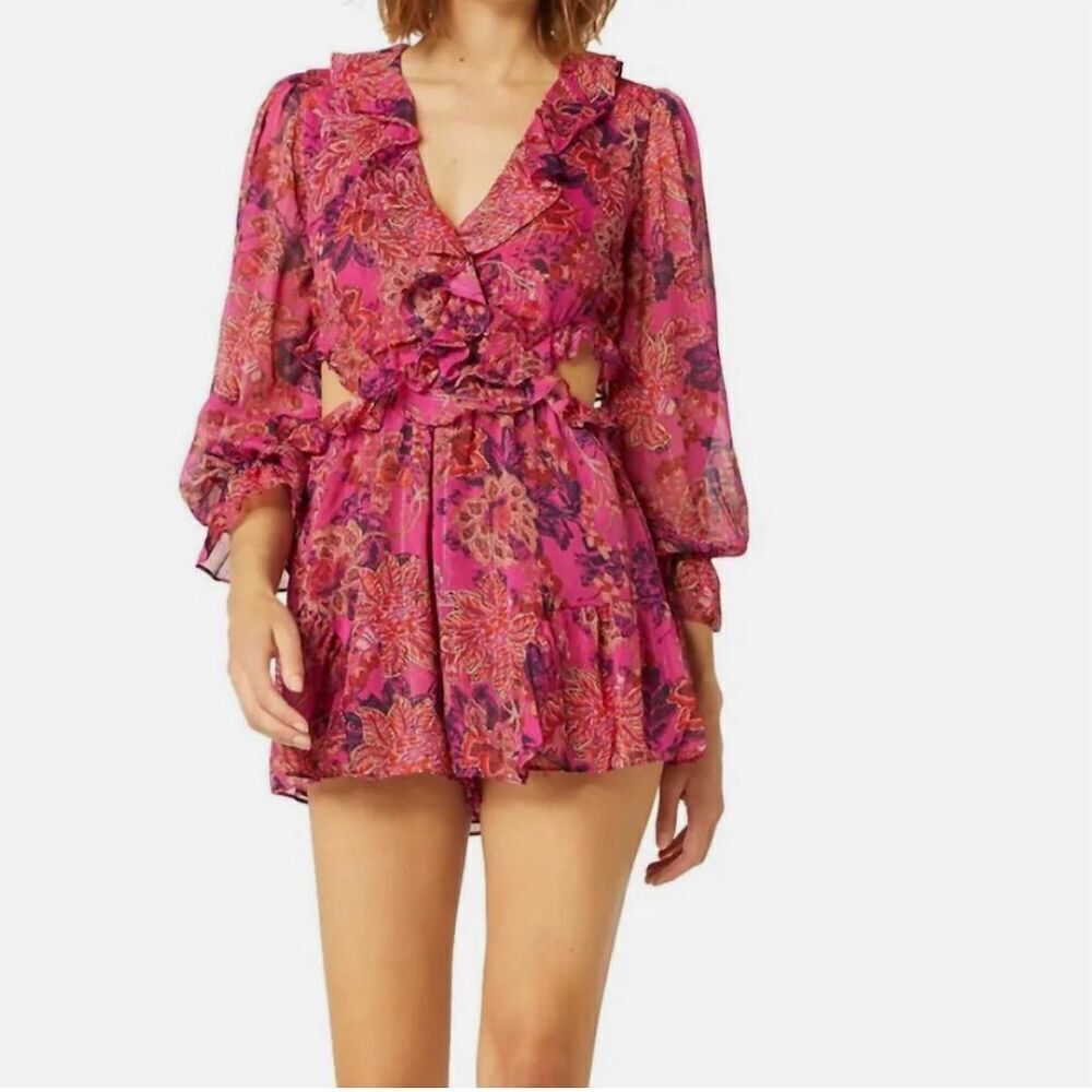Misa Los Angeles 🌺Azalea Floral Chiffon Cutout Romper XS